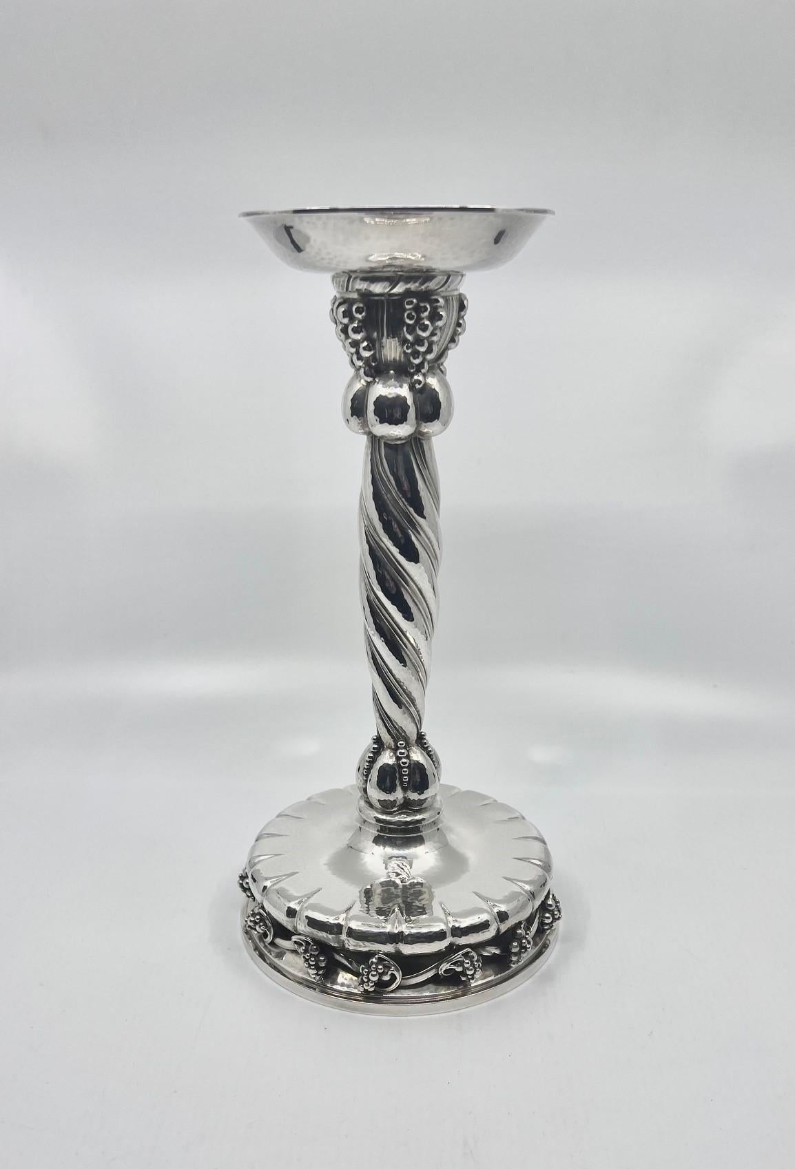 Art Nouveau Georg Jensen Large Sterling Silver Grape Candlestick #264 For Sale