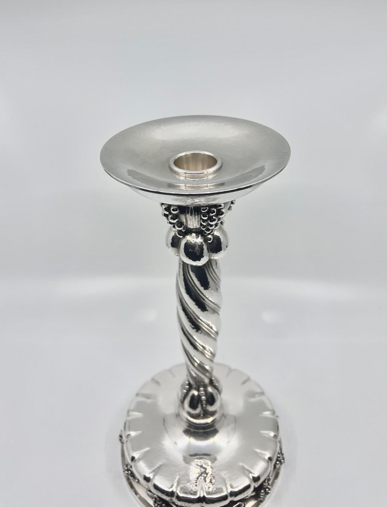 Hand-Crafted Georg Jensen Large Sterling Silver Grape Candlestick #264 For Sale