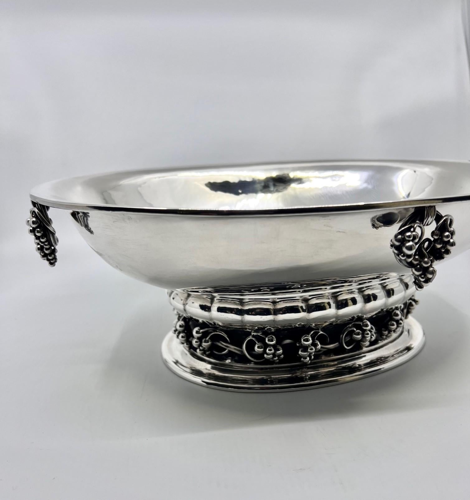 Forged Georg Jensen Large Sterling Silver Grape Centerpiece Bowl 296A For Sale