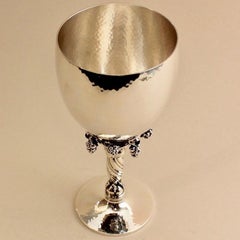 Georg Jensen Large Sterling Silver Wine Goblet No. 263A with Amethyst Cabochons