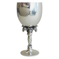 Georg Jensen Large Sterling Silver Wine Goblet No. 263A with Amethyst Cabochons