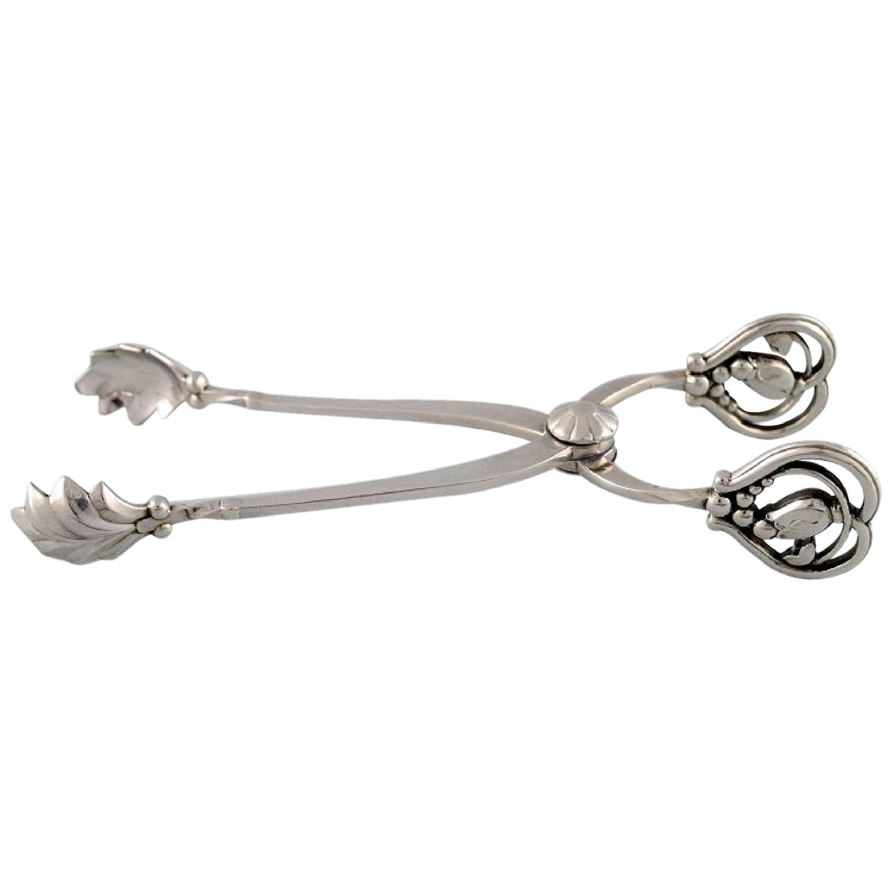Georg Jensen Large Sugar Tongs, Sterling Silver, 'Magnolia' For Sale