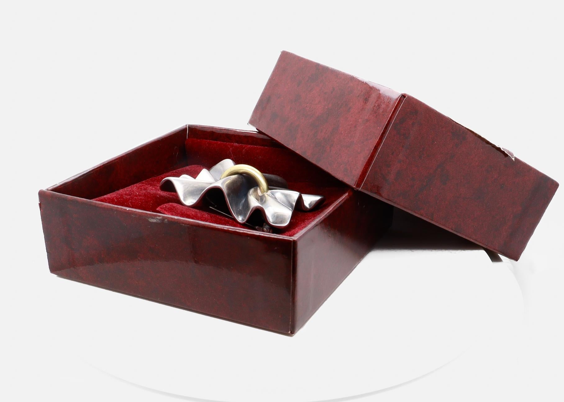 Georg Jensen Lene Munthe Sterling Silver & 18K Yellow Gold 399 Brooch For Sale 7