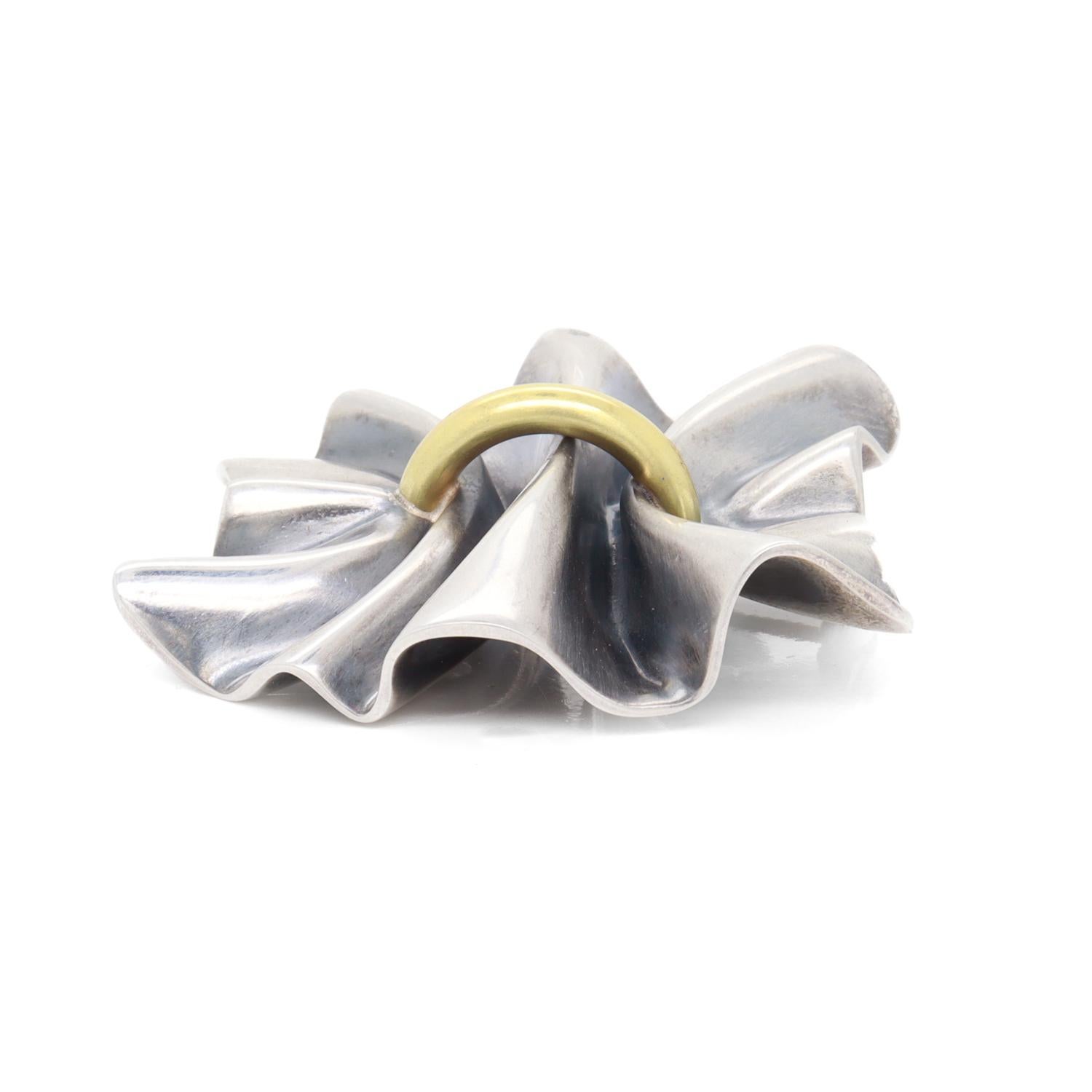 Georg Jensen Lene Munthe Sterling Silver & 18K Yellow Gold 399 Brooch For Sale 1
