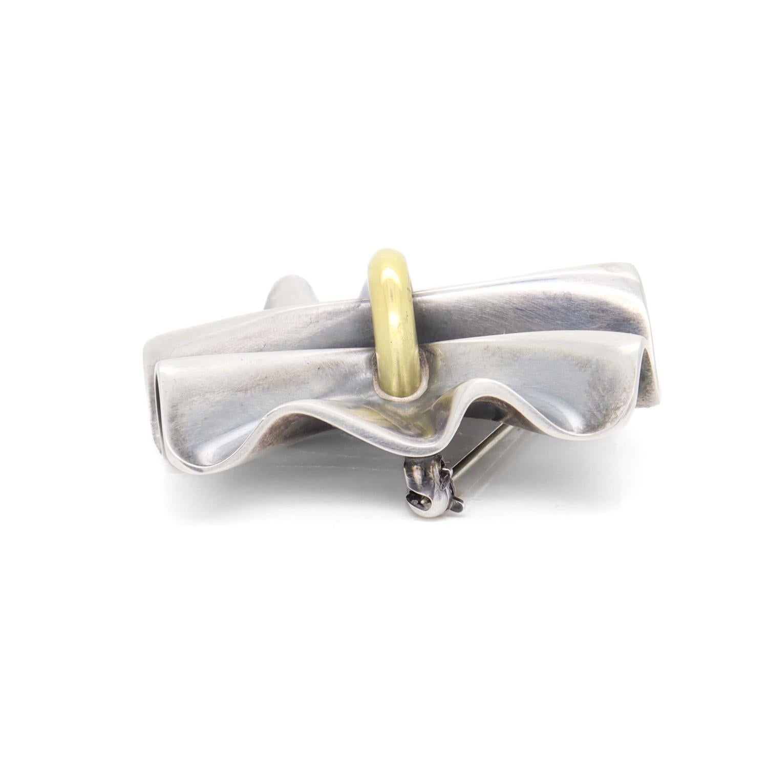Georg Jensen Lene Munthe Sterling Silver & 18K Yellow Gold 399 Brooch For Sale 2