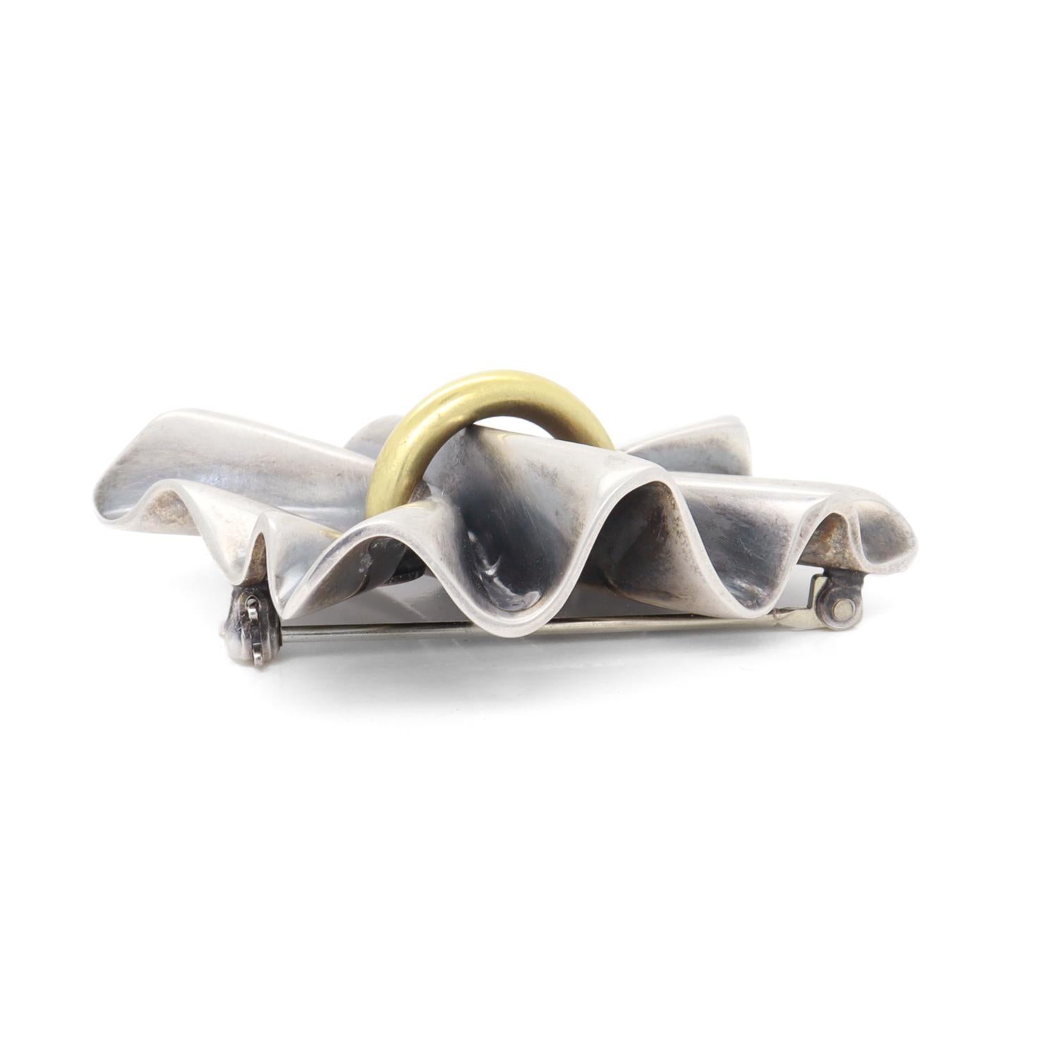 Georg Jensen Lene Munthe Sterling Silver & 18K Yellow Gold 399 Brooch For Sale 3