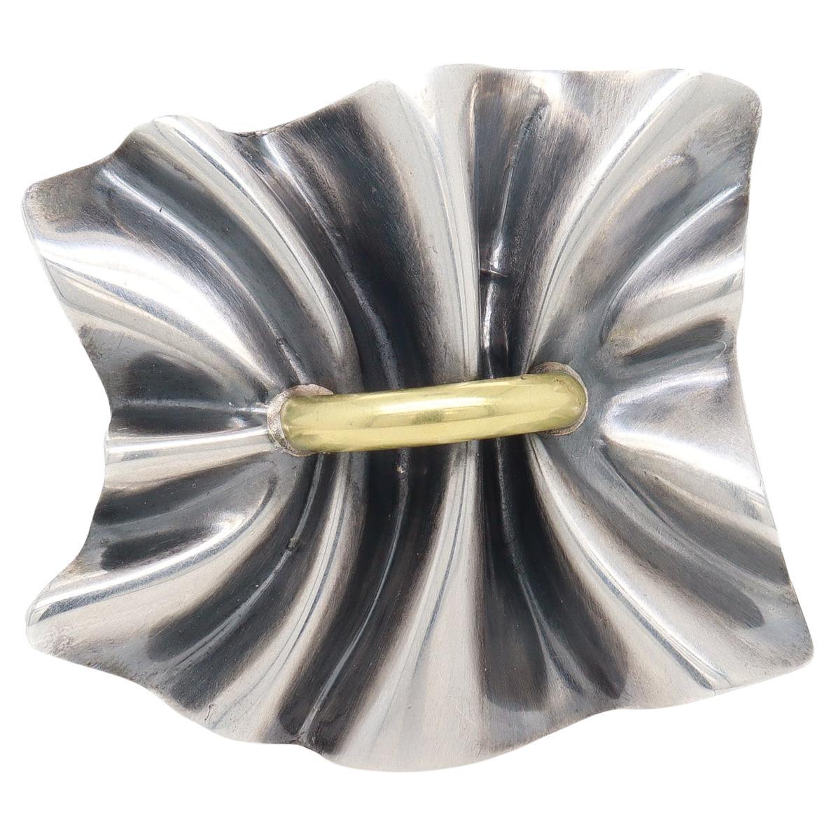 Georg Jensen Lene Munthe Sterling Silver & 18K Yellow Gold 399 Brooch For Sale