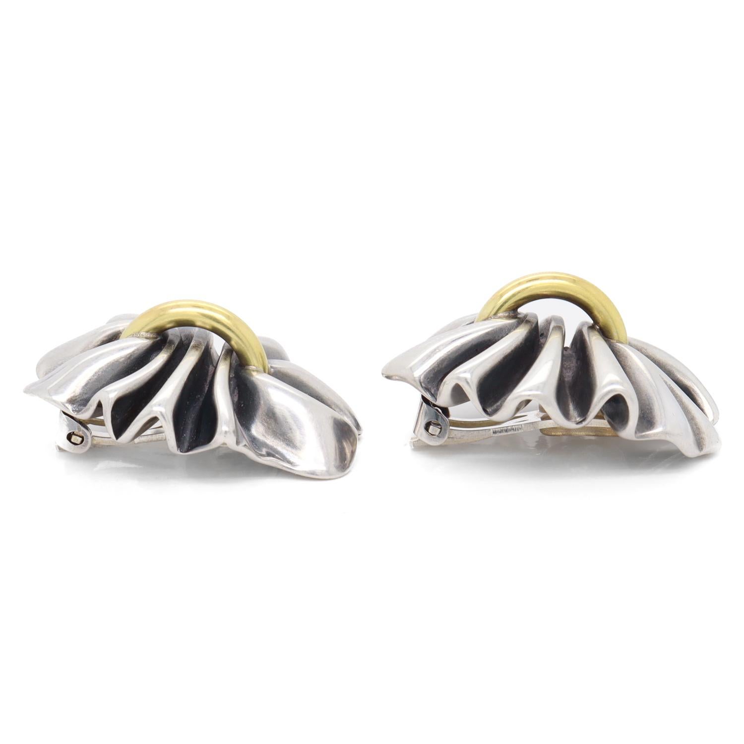 Georg Jensen Lene Munthe Sterling Silver & 18K Yellow Gold #400 Clip-On Earrings For Sale 5