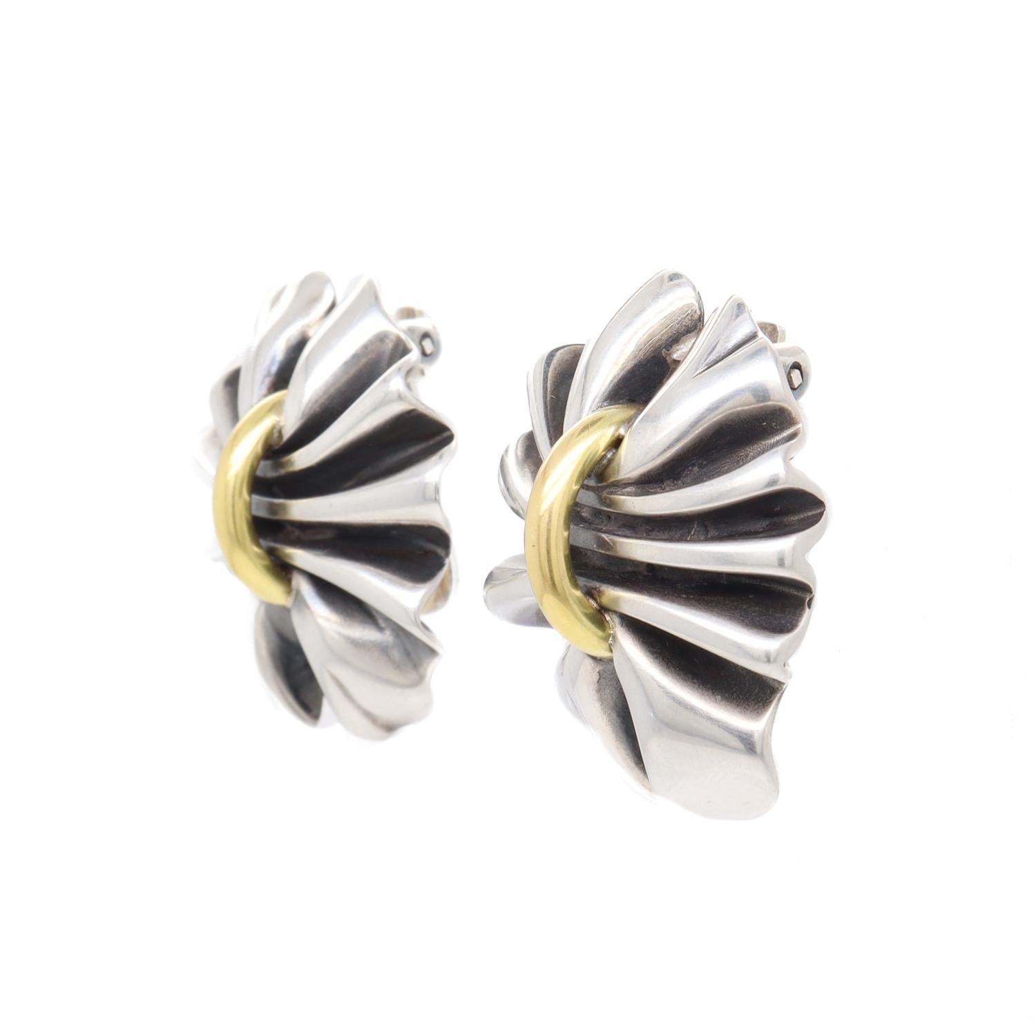 Women's Georg Jensen Lene Munthe Sterling Silver & 18K Yellow Gold #400 Clip-On Earrings For Sale