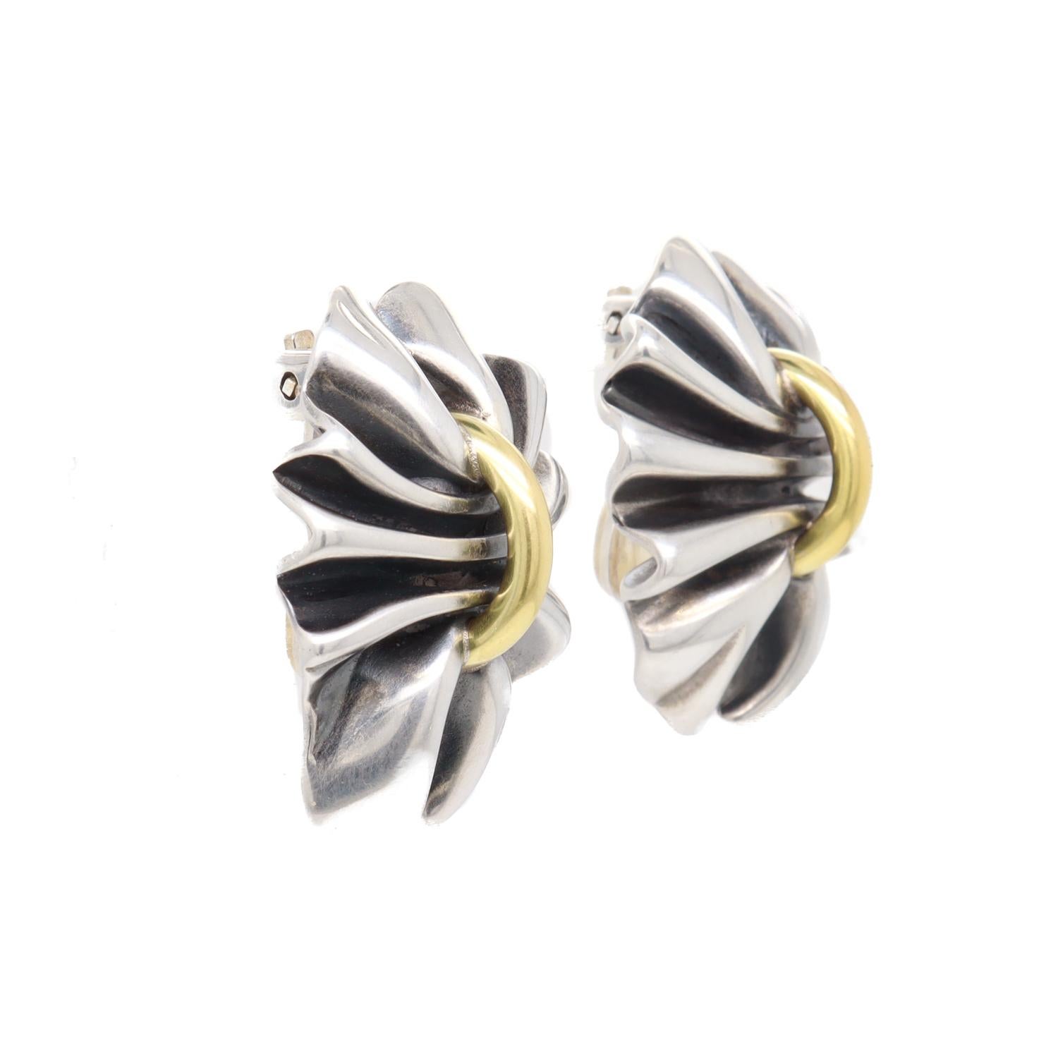 Georg Jensen Lene Munthe Sterling Silver & 18K Yellow Gold #400 Clip-On Earrings For Sale 1