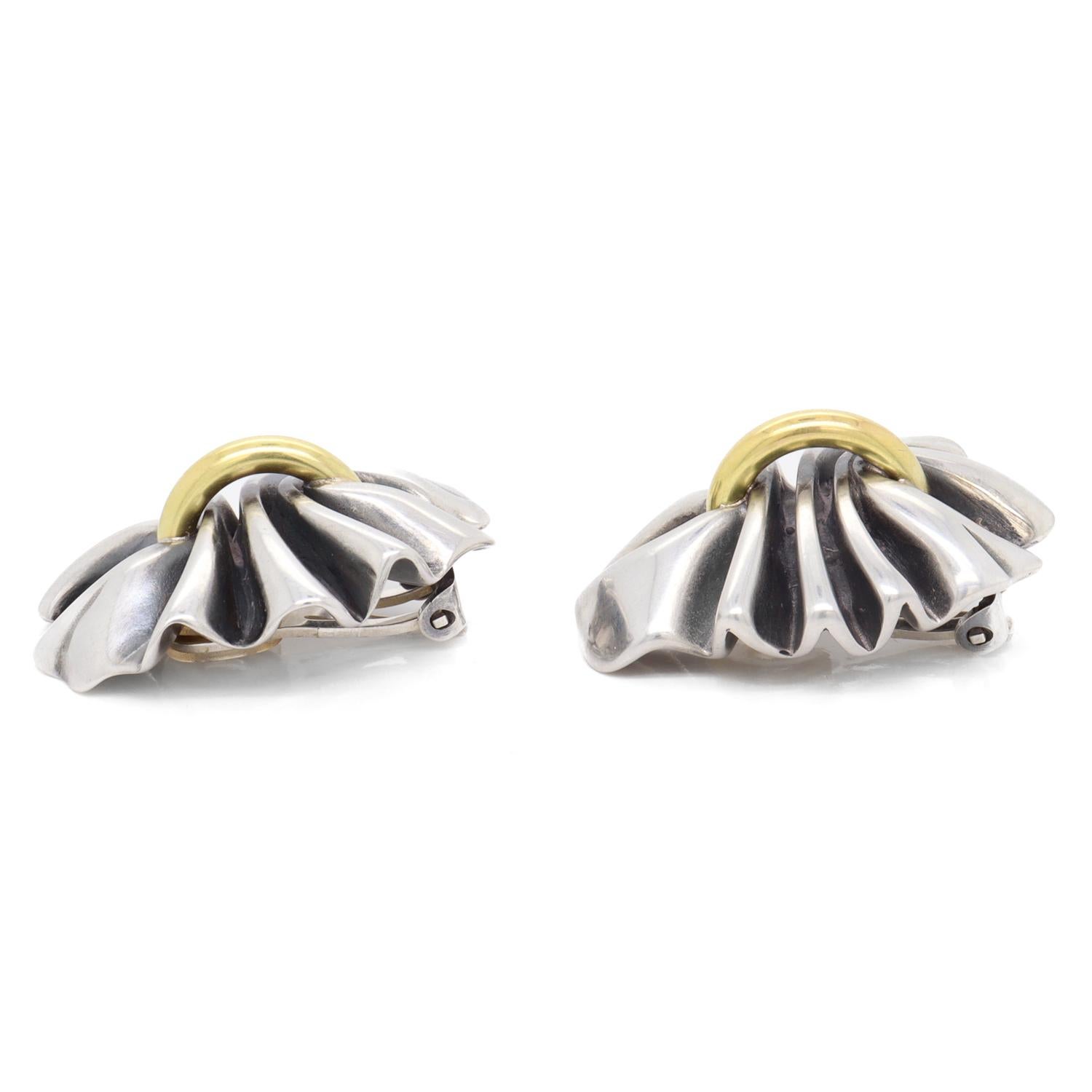 Georg Jensen Lene Munthe Sterling Silver & 18K Yellow Gold #400 Clip-On Earrings For Sale 3