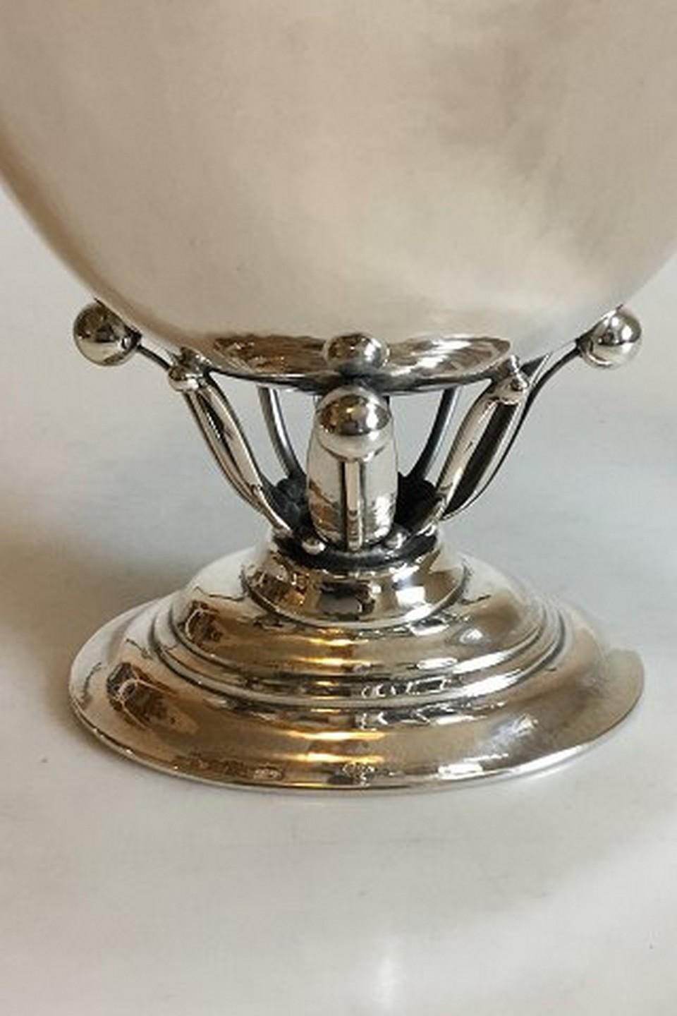 Danish Georg Jensen Light Hammered Silver Bowl on Oval Foot No 6 For Sale