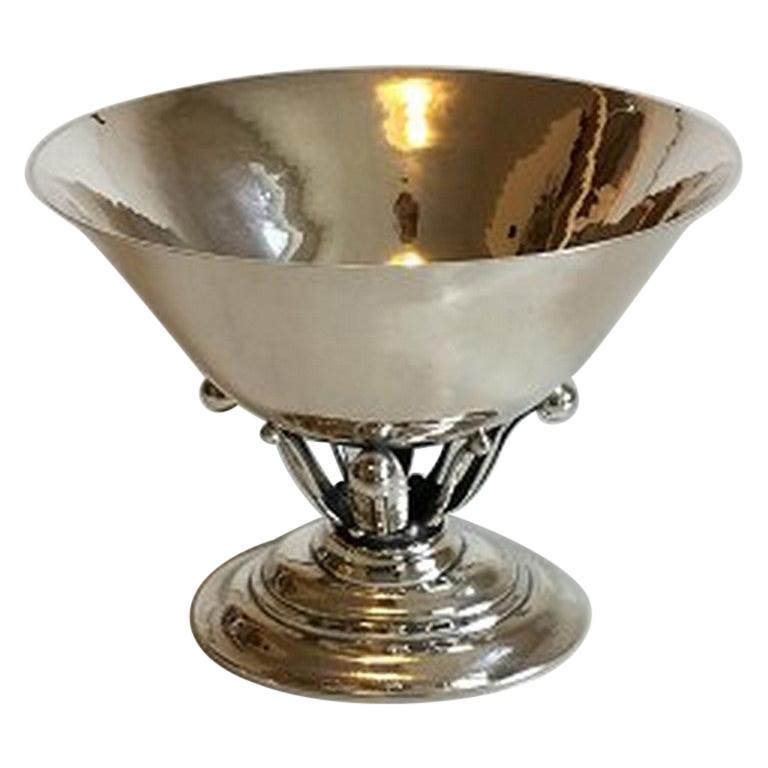 Georg Jensen Light Hammered Silver Bowl on Oval Foot No 6 For Sale