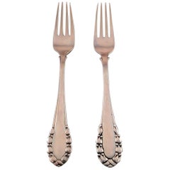Georg Jensen Lily of the Valley Silver Dinner Fork, Two Pieces