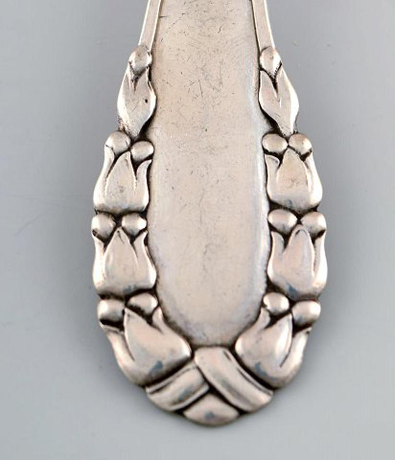 Art Nouveau Georg Jensen Lily of the Valley Silver Large Soup/Dinner Spoon, Two-Piece For Sale