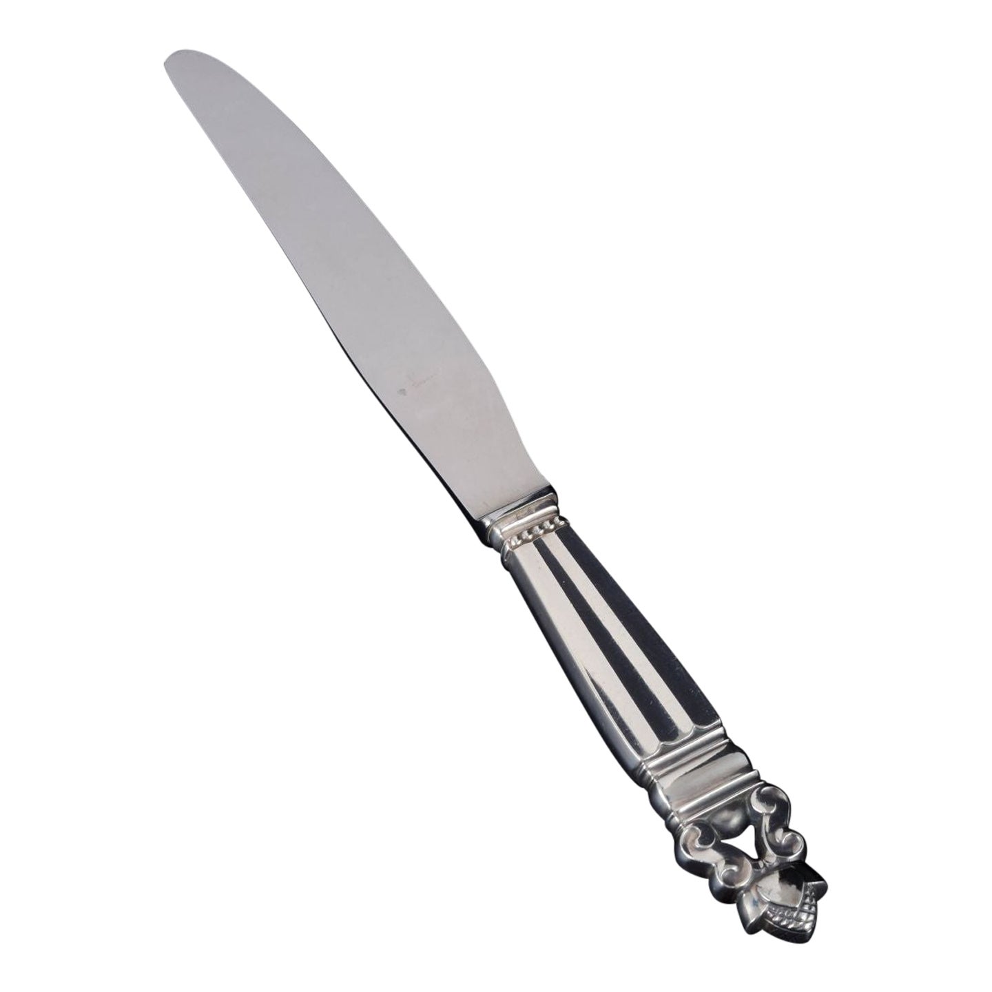 Georg Jensen. Long dinner knife, “Acorn". Sterling silver and stainless steel