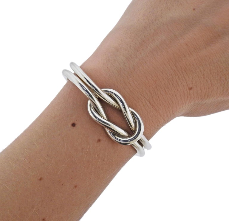 Georg Jensen Love Knot Silver Double Cuff Bracelet #627 For Sale at 1stDibs