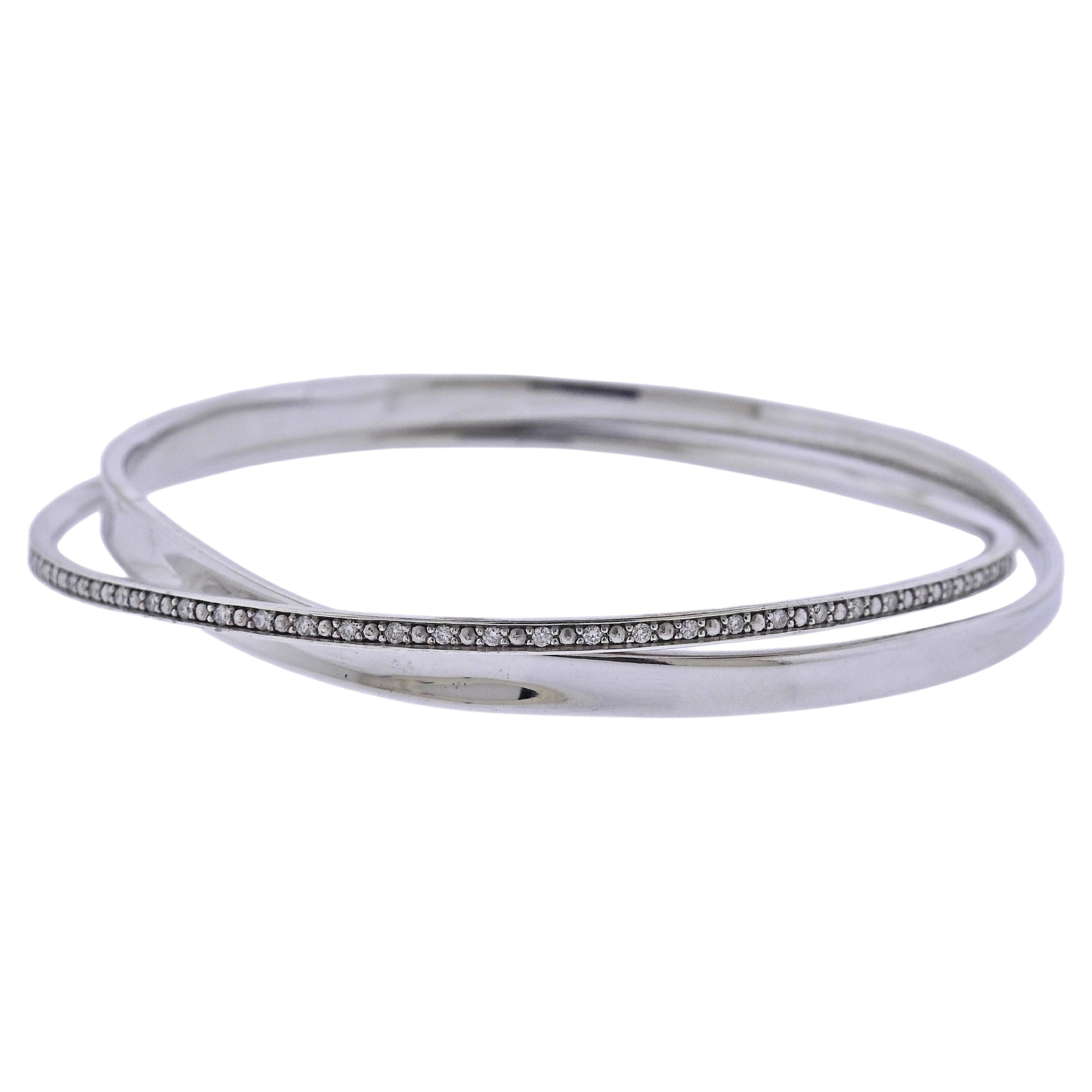 Georg Jensen Marcia Silver Diamond Bangle Bracelet 618 B For Sale