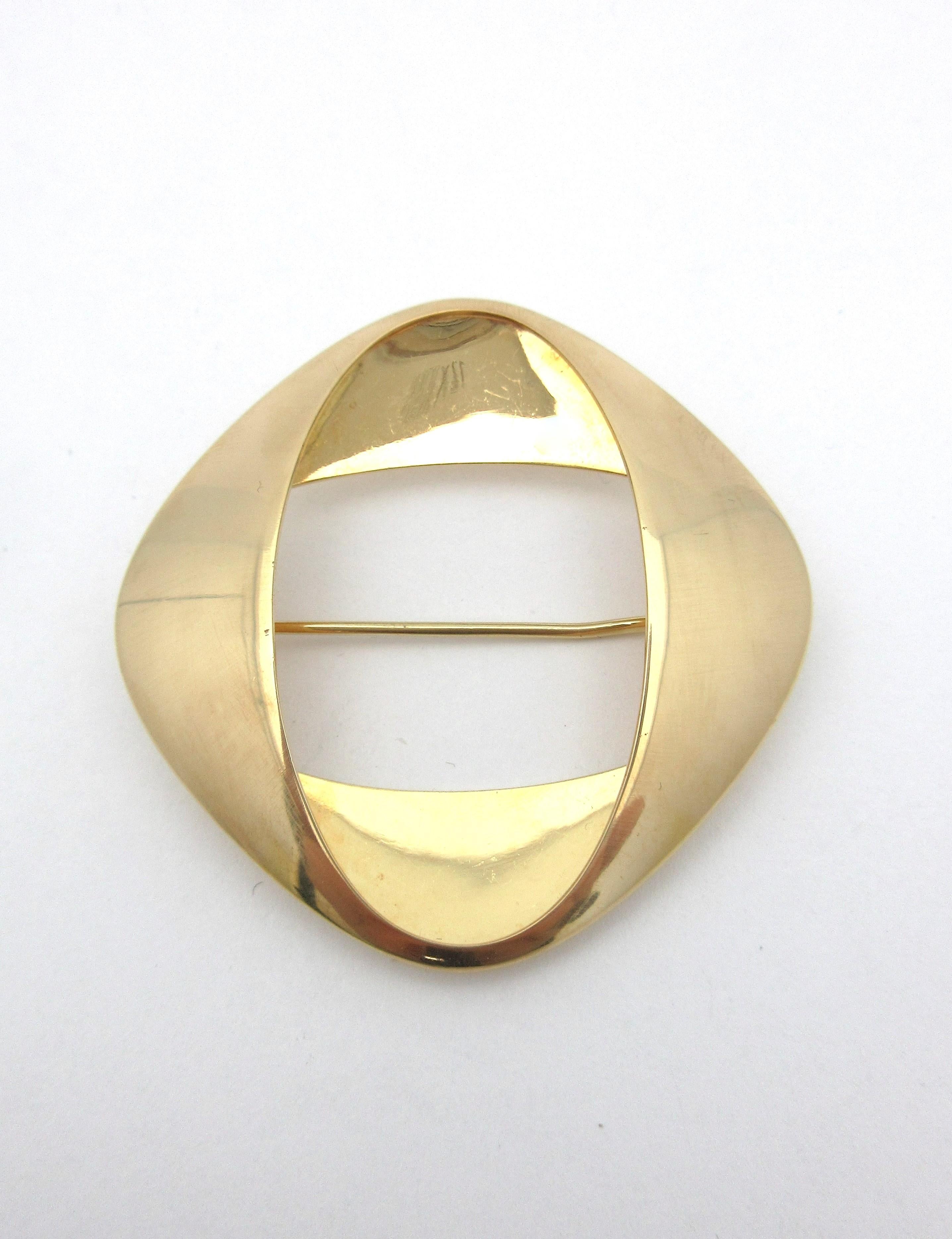 This fabulous brooch is from renowned designer Georg Jensen of Denmark.   Made in 18k yellow gold, the piece features a large soft square design.  It measures 1.75