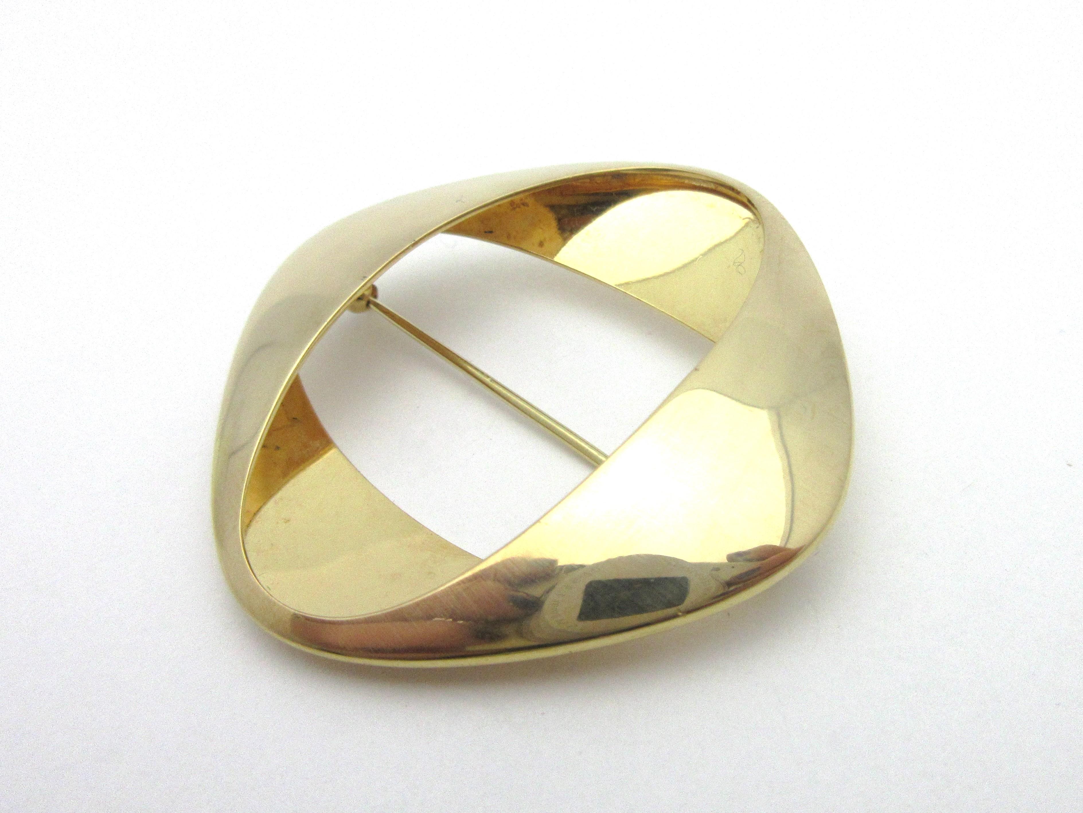 Georg Jensen Midcentury Abstract Brooch 18 Karat Gold In Good Condition In Manchester, NH