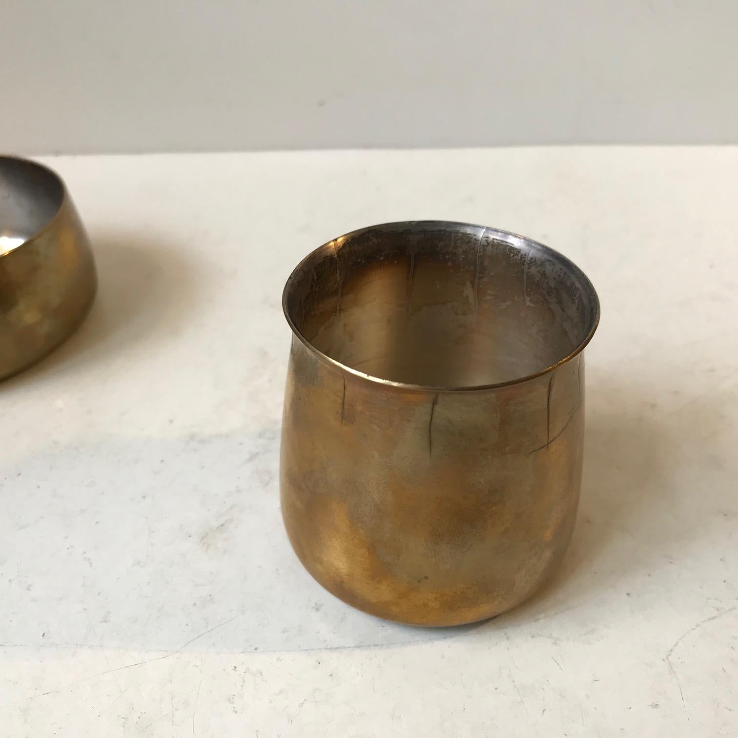 Georg Jensen Midcentury Creamer and Sugar Bowl in Brass by Henning Koppel In Fair Condition In Esbjerg, DK