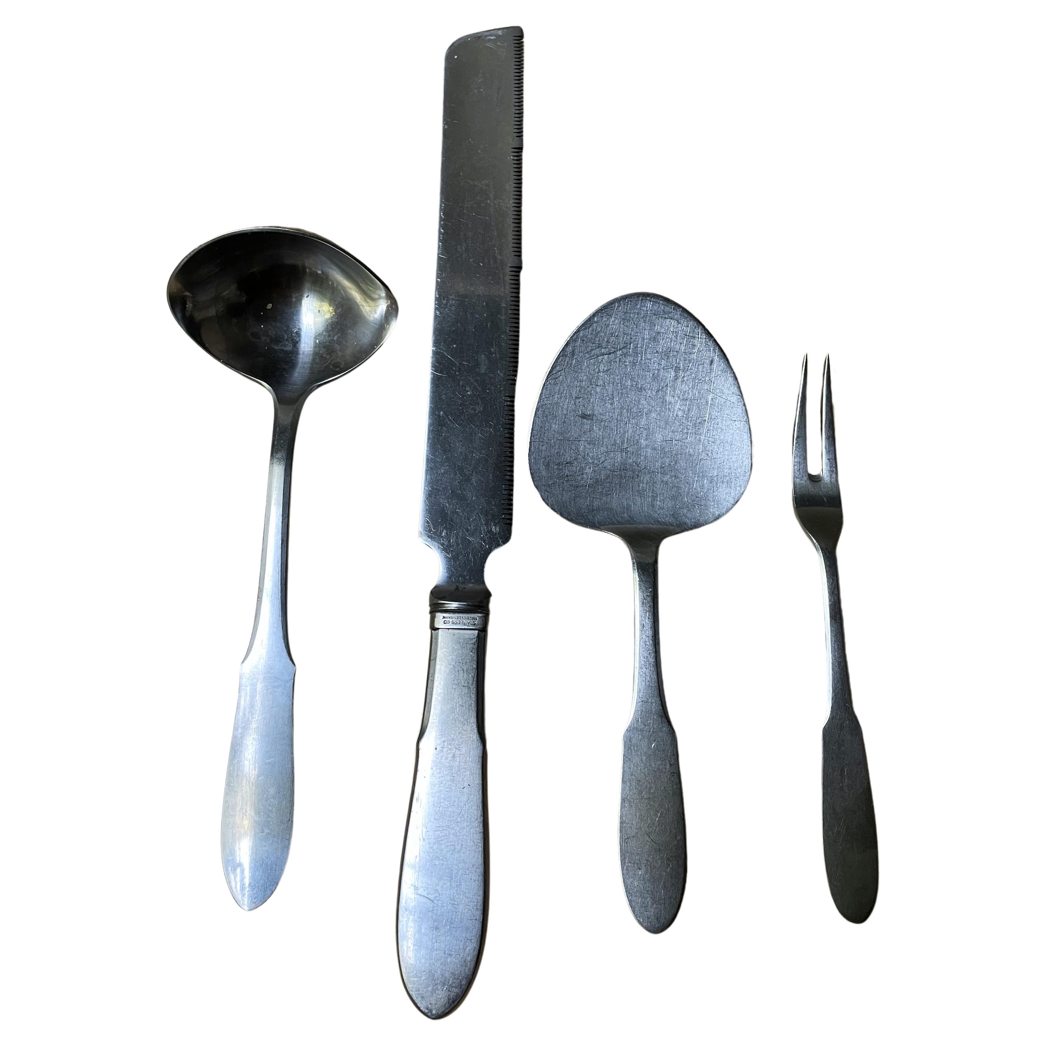 Georg Jensen Mitra en acier inoxydable 4 louches de service couteau à gâteaux et fourchette à olive Bonbon en vente