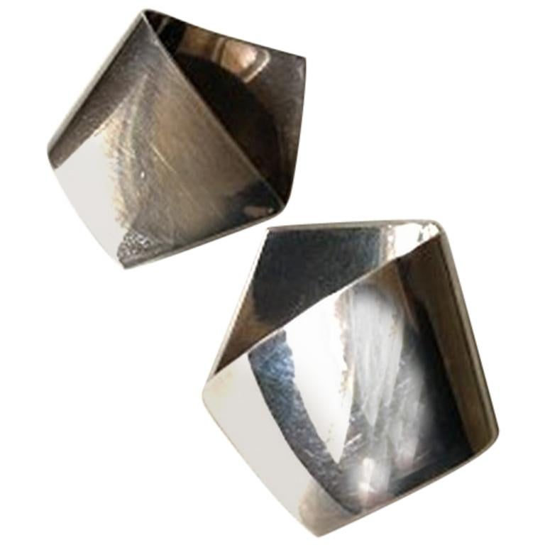 Georg Jensen Modern Sterling Silver Pentagon Shaped Earrings No 202 For Sale