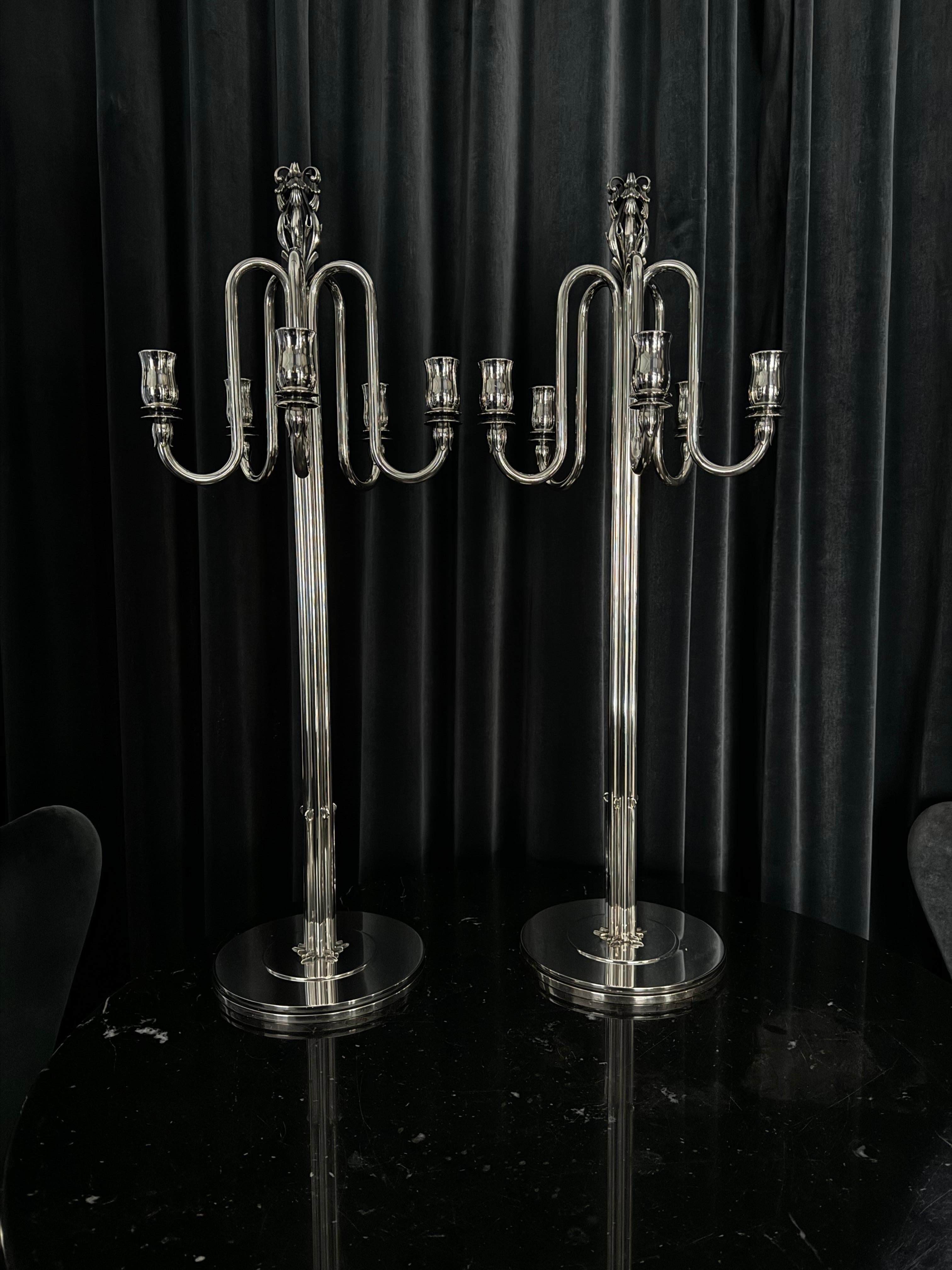 Art Deco Georg Jensen Monumental Sterling Silver Candelabra