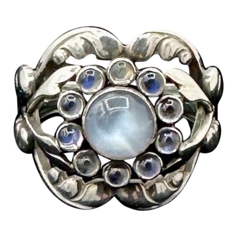 Georg Jensen Bague en pierre de lune Moonlight Blossom 10 A Sterling Denmark Silver en vente