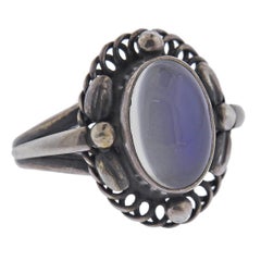 Silberring mit Mondlichtblüten-Mondstein und Mondstein von Georg Jensen, 1 A