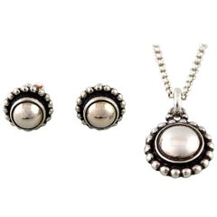 Georg Jensen, Moonlight Blossom Necklace and Ear Studs of Sterling Silver
