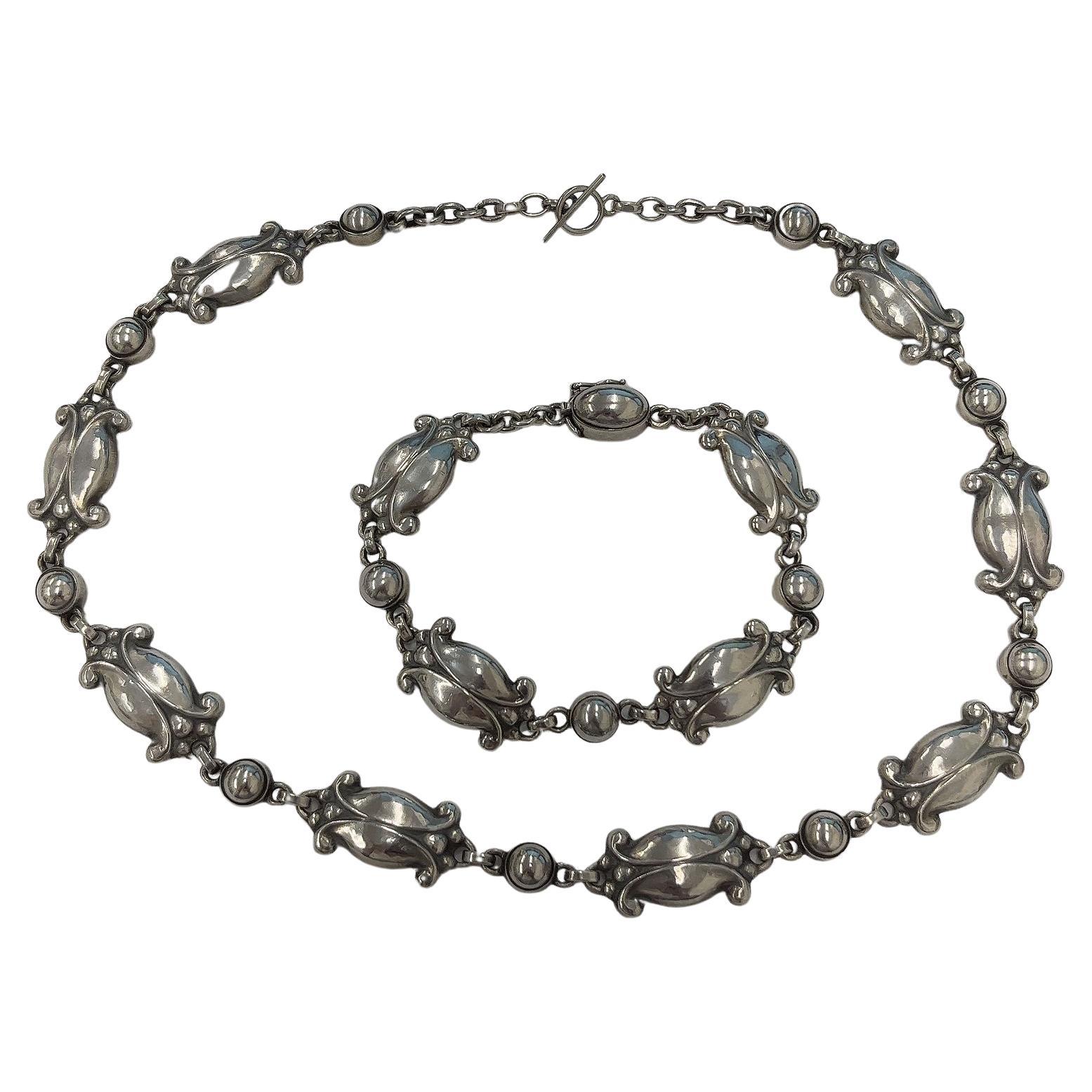 Georg Jensen – Moonlight Blossom Necklace & Bracelet Set No. 11 & 15 For Sale