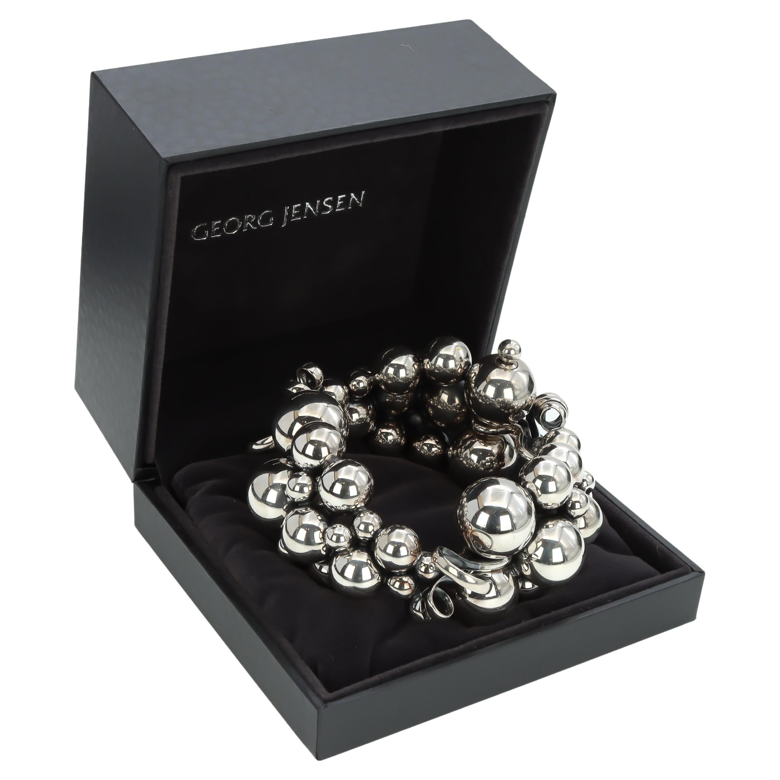 Georg Jensen, Moonlight Grapes, 925 Sterling Silver, Statement Bracelet For Sale