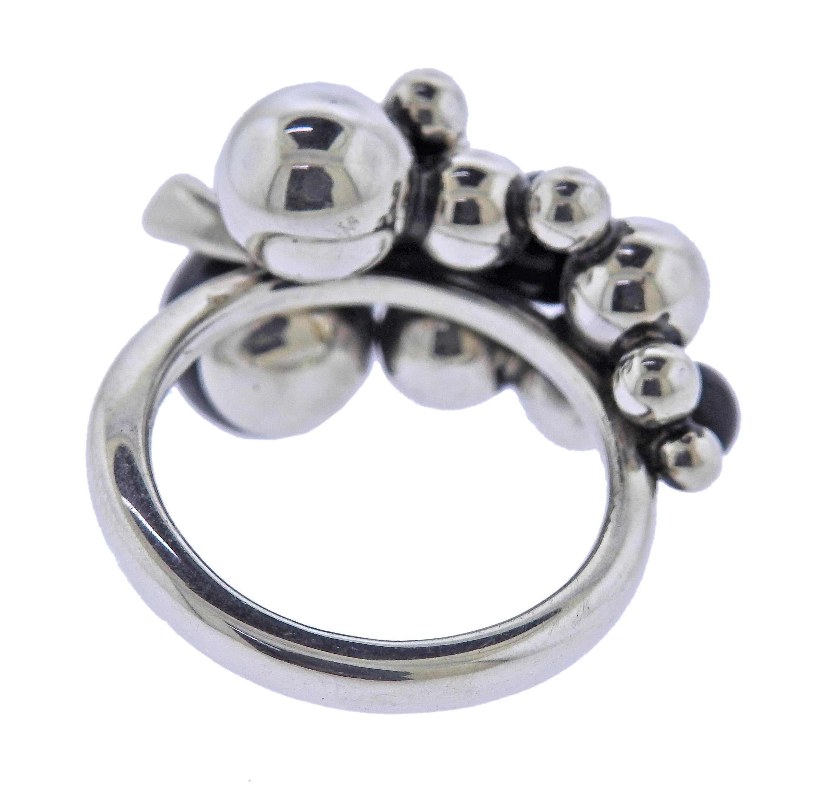 Georg Jensen Mondlicht Trauben Silber Onyx Ring 551 A (Rundschliff) im Angebot