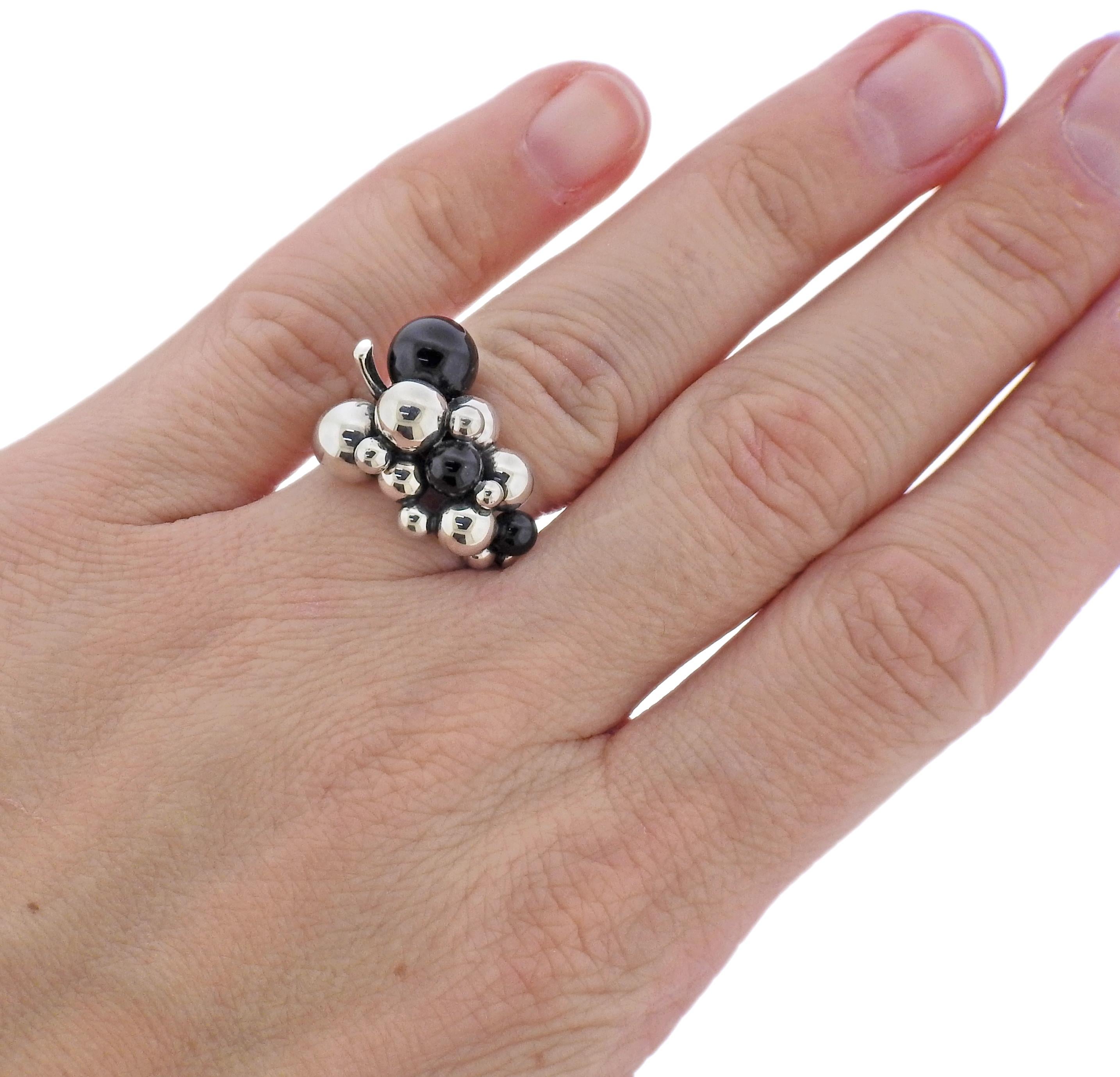 Georg Jensen Mondlicht Trauben Silber Onyx Ring 551 A im Zustand „Neu“ im Angebot in Lambertville, NJ
