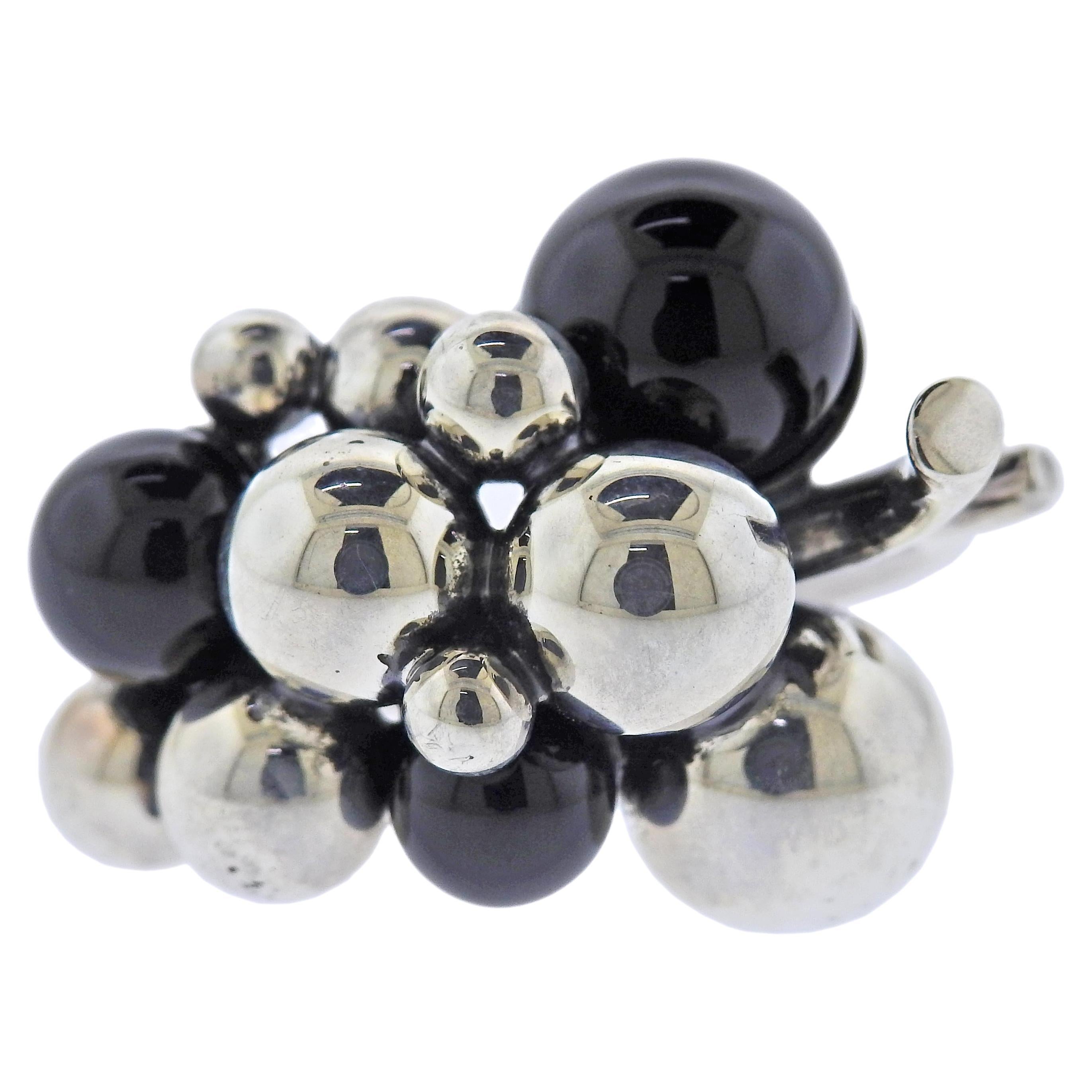 Georg Jensen Moonlight Grapes Silver Onyx Ring 551 H For Sale