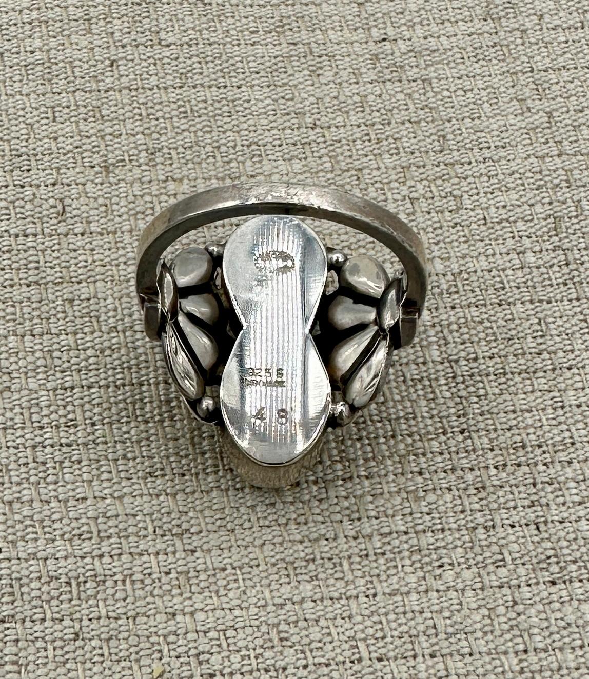 Georg Jensen Moonstone Ring 48 Denmark Sterling Silver Modernist Scandinavian For Sale 2