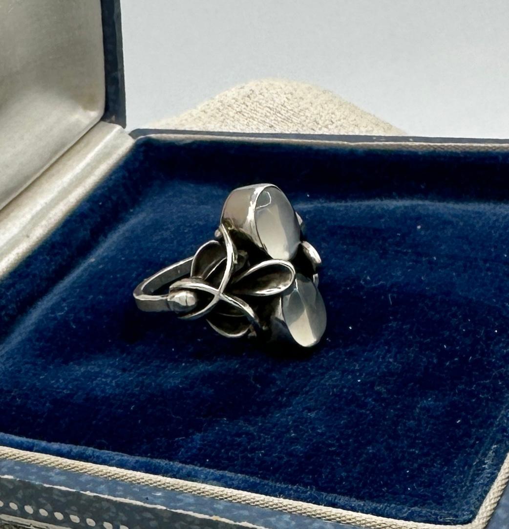 Georg Jensen Moonstone Ring 48 Denmark Sterling Silver Modernist Scandinavian In Excellent Condition For Sale In New York, NY
