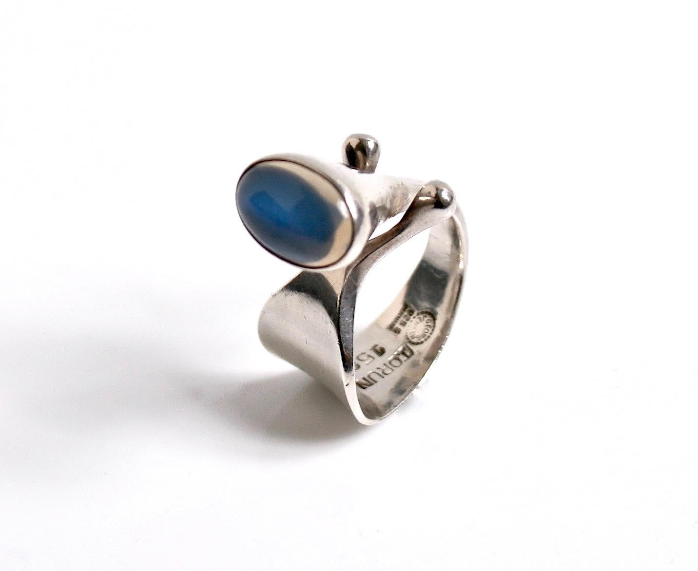 Cabochon Georg Jensen Moonstone Ring Designed by Vivianna Torun Bulow-Hube Denmark For Sale