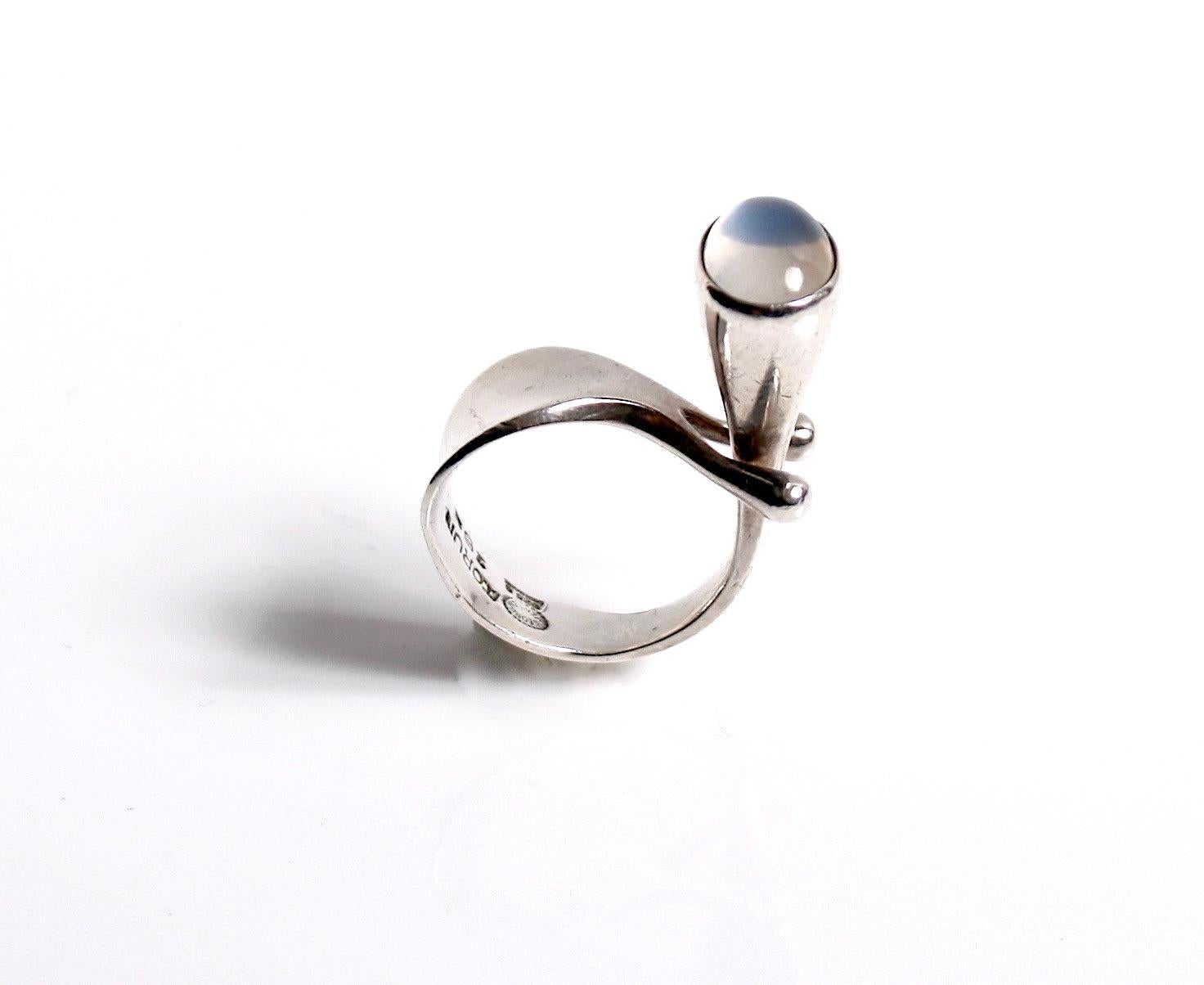 Modernist Georg Jensen moonstone ring designed by Vivianna Torun Bulow-Hube Denmark For Sale