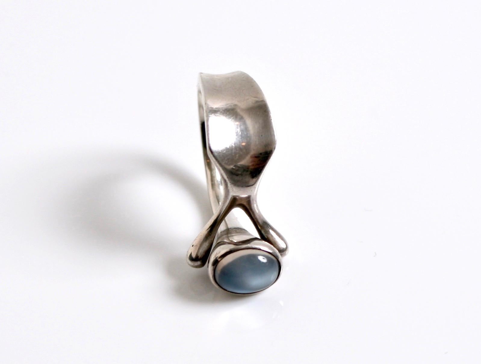 Modernist Georg Jensen Moonstone Ring Designed by Vivianna Torun Bulow-Hube Denmark For Sale
