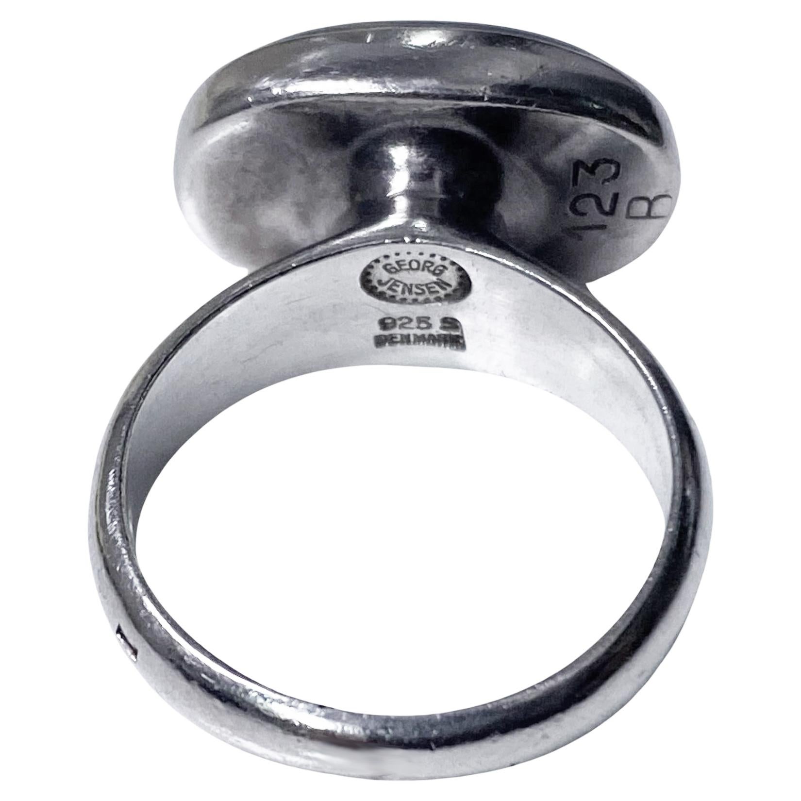 Cabochon Georg Jensen Nanna Ditzel Ring C.1960 Hematite # 123B For Sale