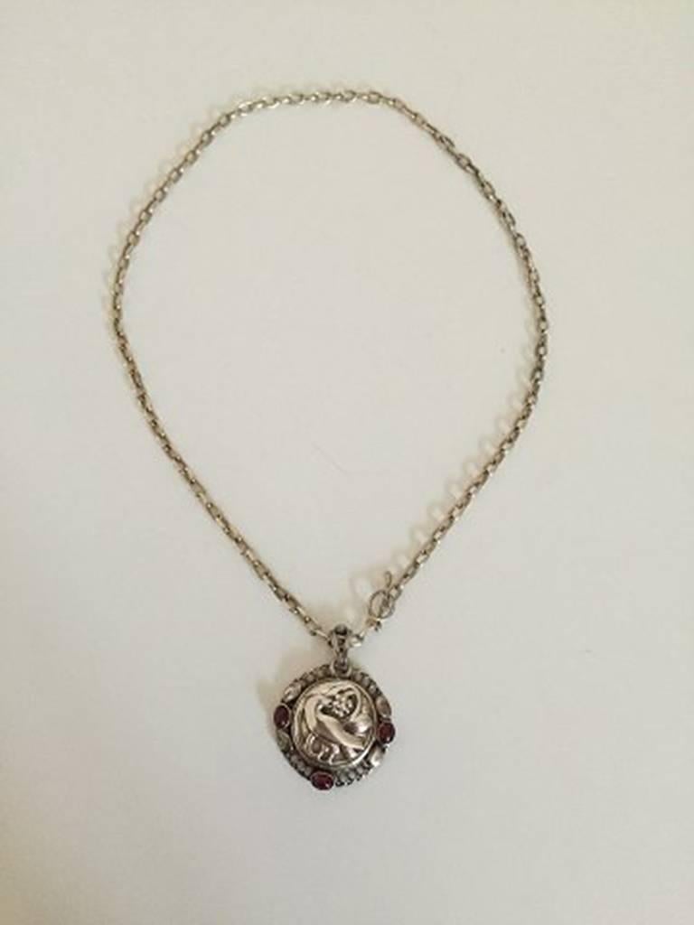 Georg Jensen Necklace in Sterling Silver with Stone Made at Georg Jensen by Smithy Andreas. Chain measures 30 cm / 11 13/16 in. diameter of pendant measures 2.5 cm / 0 63/64 in. Weighs 19 g / 0.70 oz.