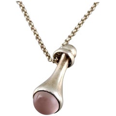 Georg Jensen Necklace Model Droplet, Sterling Silver with Cabochon Rose Quartz