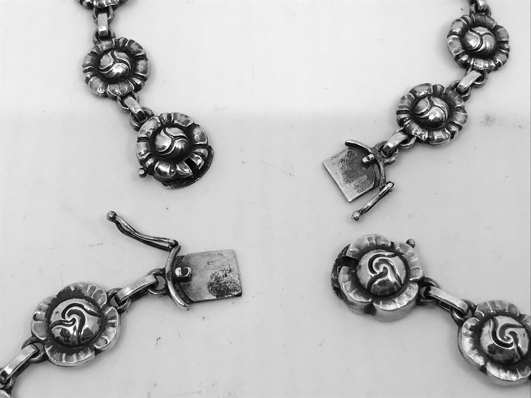 Women's or Men's Georg Jensen Necklace#42B and Bracelet #45 Set For Sale