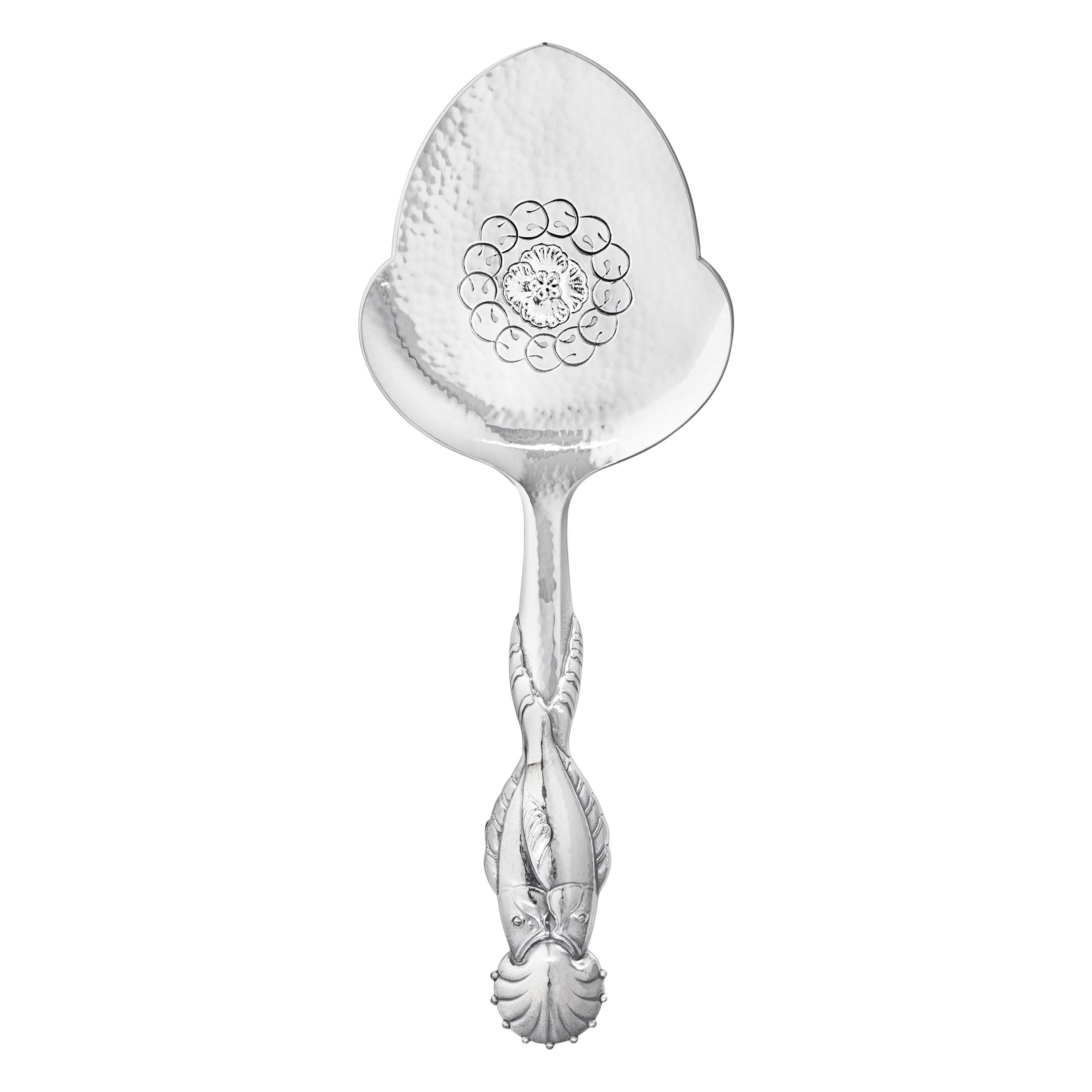 Georg Jensen No. 55 Sterling Silver Fish Serving Spoon with Fish Motif For Sale
