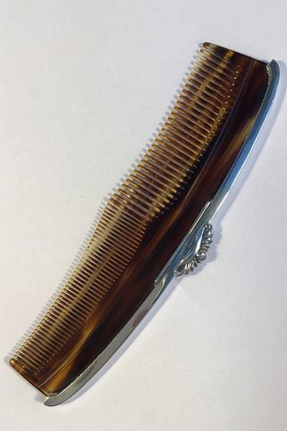 Art Deco Georg Jensen og Wendel Sterling Silver Comb No 4000Comb with Silver Mounting Har For Sale
