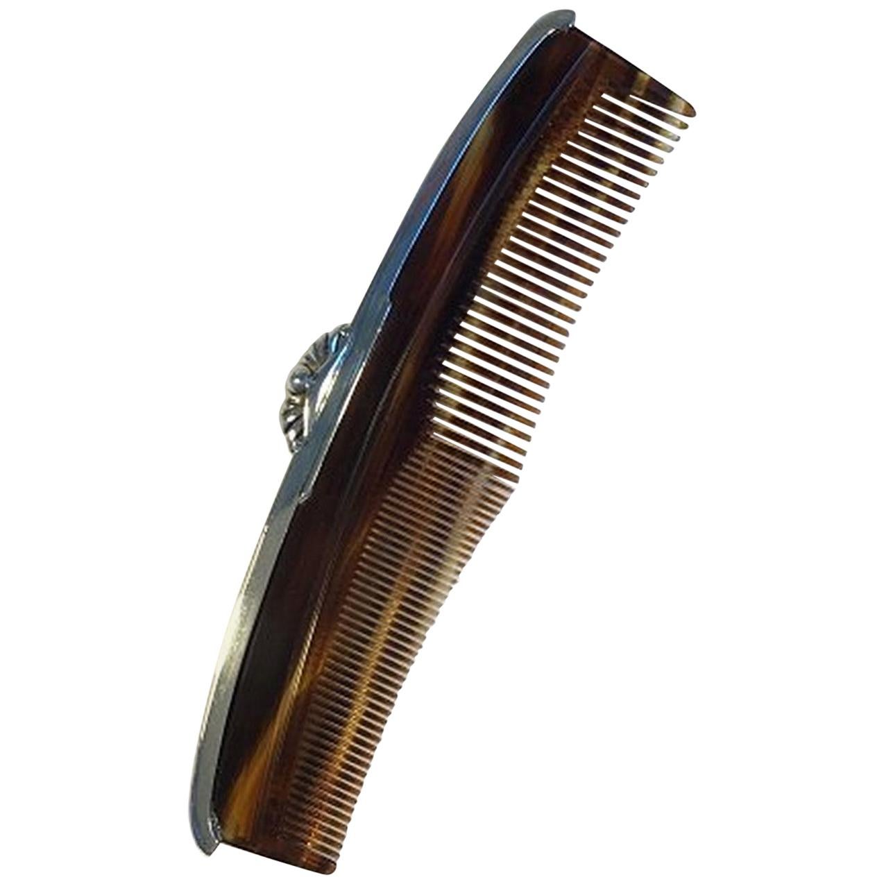 Georg Jensen og Wendel Sterling Silver Comb No 4000Comb with Silver Mounting Har For Sale