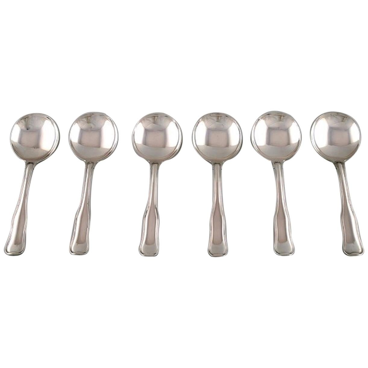 Georg Jensen Old Danish Cutlery, Set of Six Bouillon Spoons in Sterling Silver For Sale