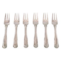 Vintage Georg Jensen Old Danish Cutlery, Set of Six Pastry Forks in Sterling Silver